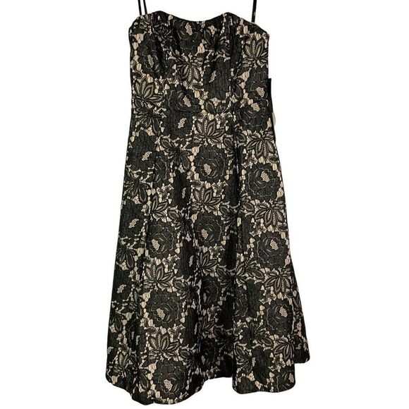 Lulus Black & Beige Floral Lace Strapless Dress Size M, NWT - Picture 1 of 11